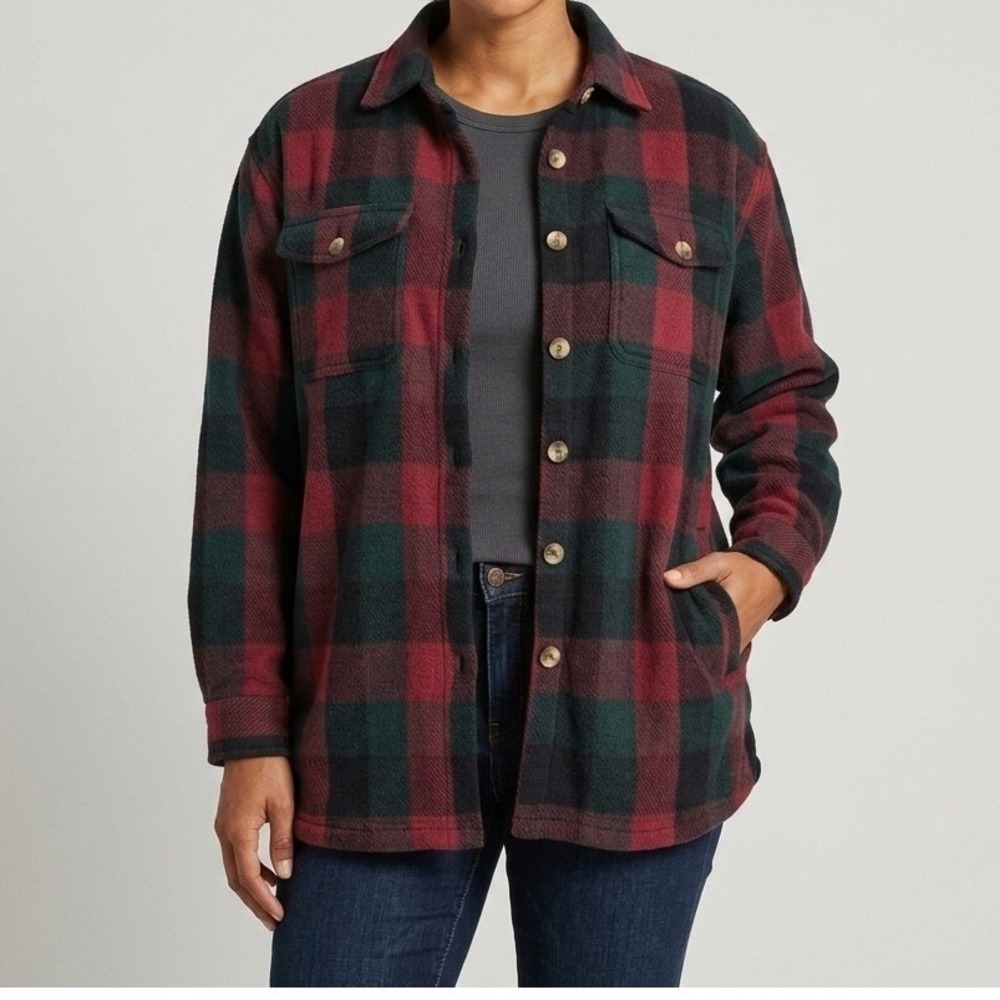 Weathervane Women Red Green Buffalo Plaid Wool Blend Lined Shacket Jacket L/XL